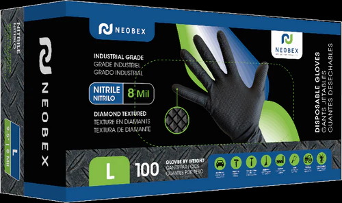 NEOBEX Industrial Nitrile Gloves Diamond Textured Blk 8 Mil  BX/100