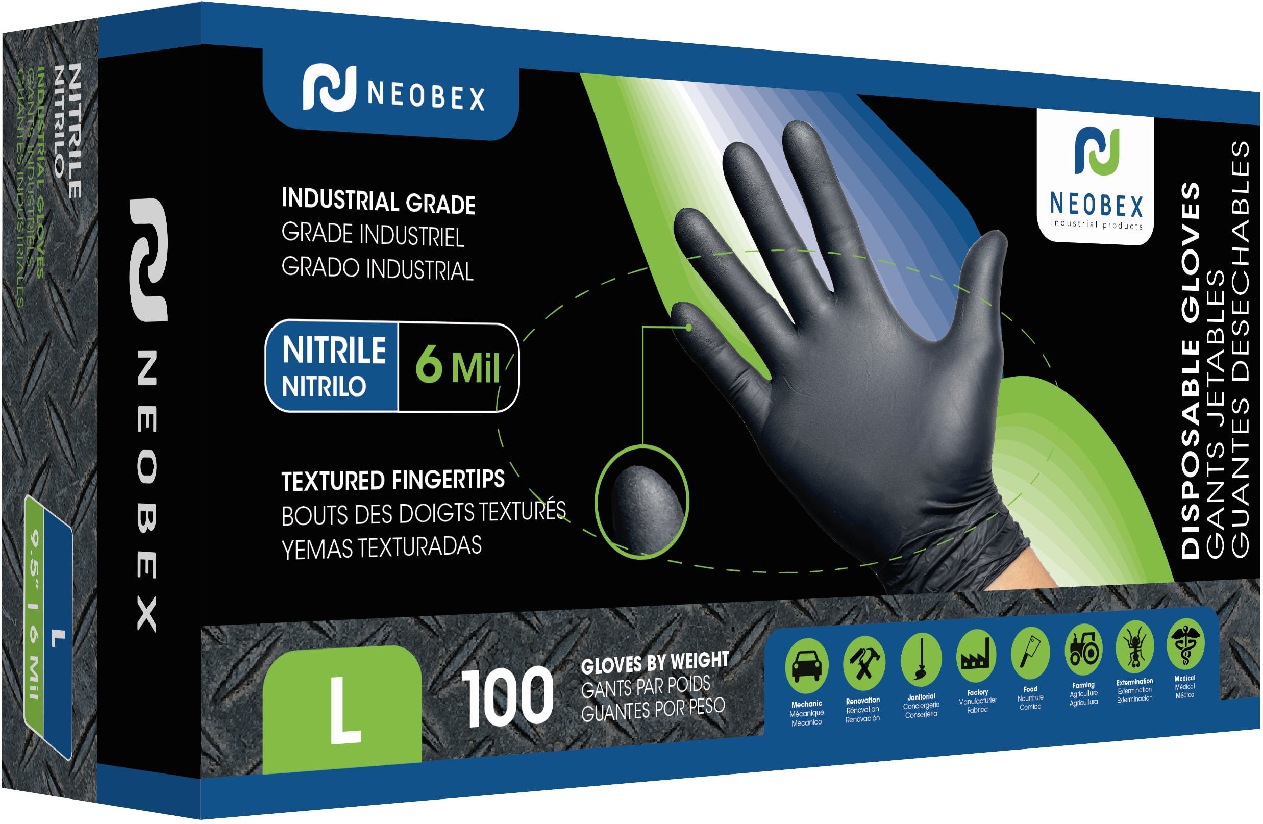 Neobex Powder Free Nitrile Exam Gloves, Black 6 mil - BX/100