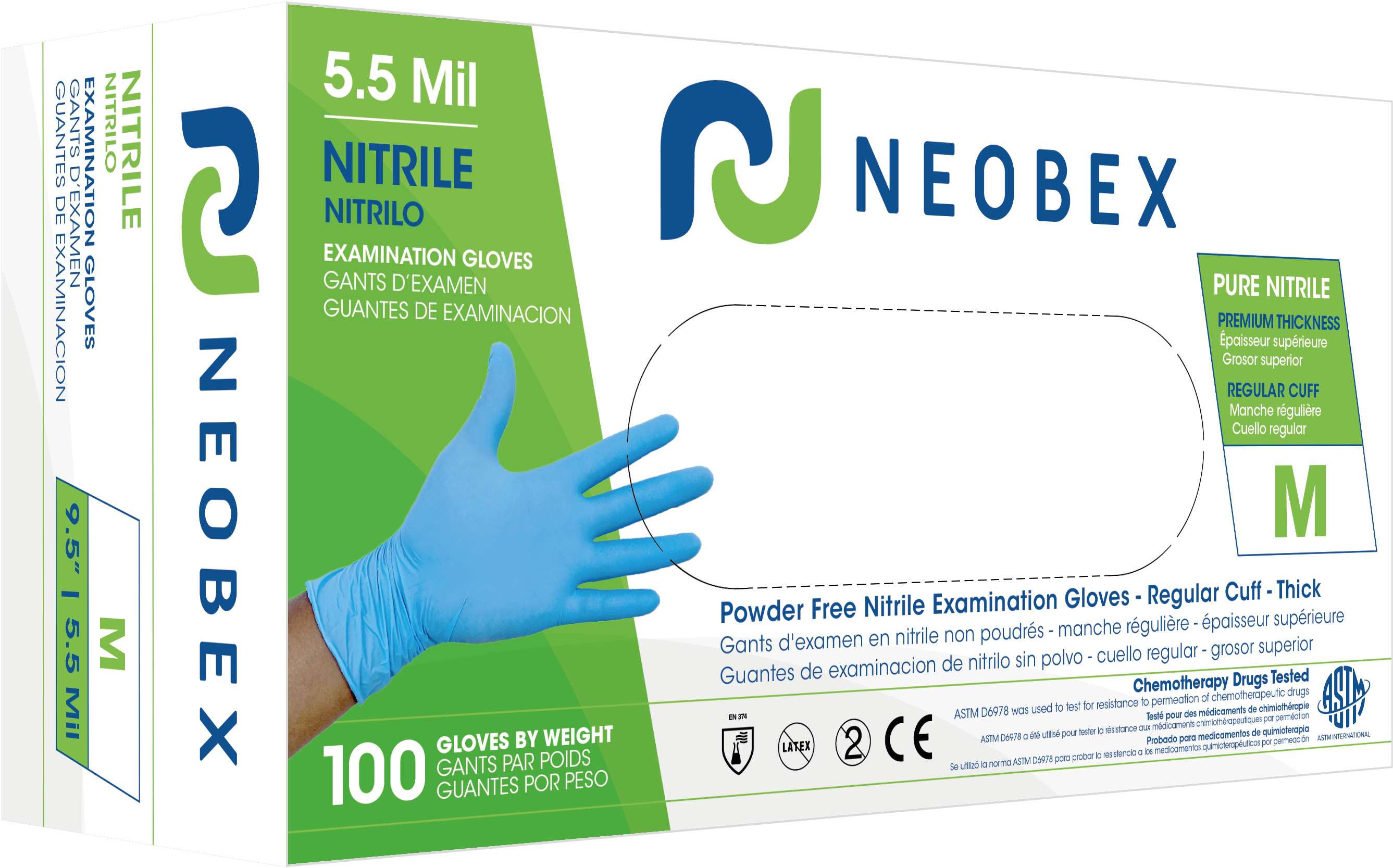 Neobex Nitrile Examination Glove Blue Powder Free (5mil) - BX/100
